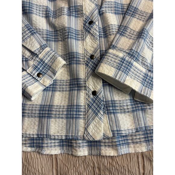 Kut from the Kloth Blue Plaid Snap Front Cotton Shirt Jacket Shacket Small - Picture 10 of 11